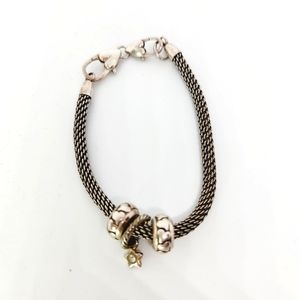 Brighton Silver Plated Mesh Charm Bracelet 8" W Heart Bead & Star Charm Bev Glam